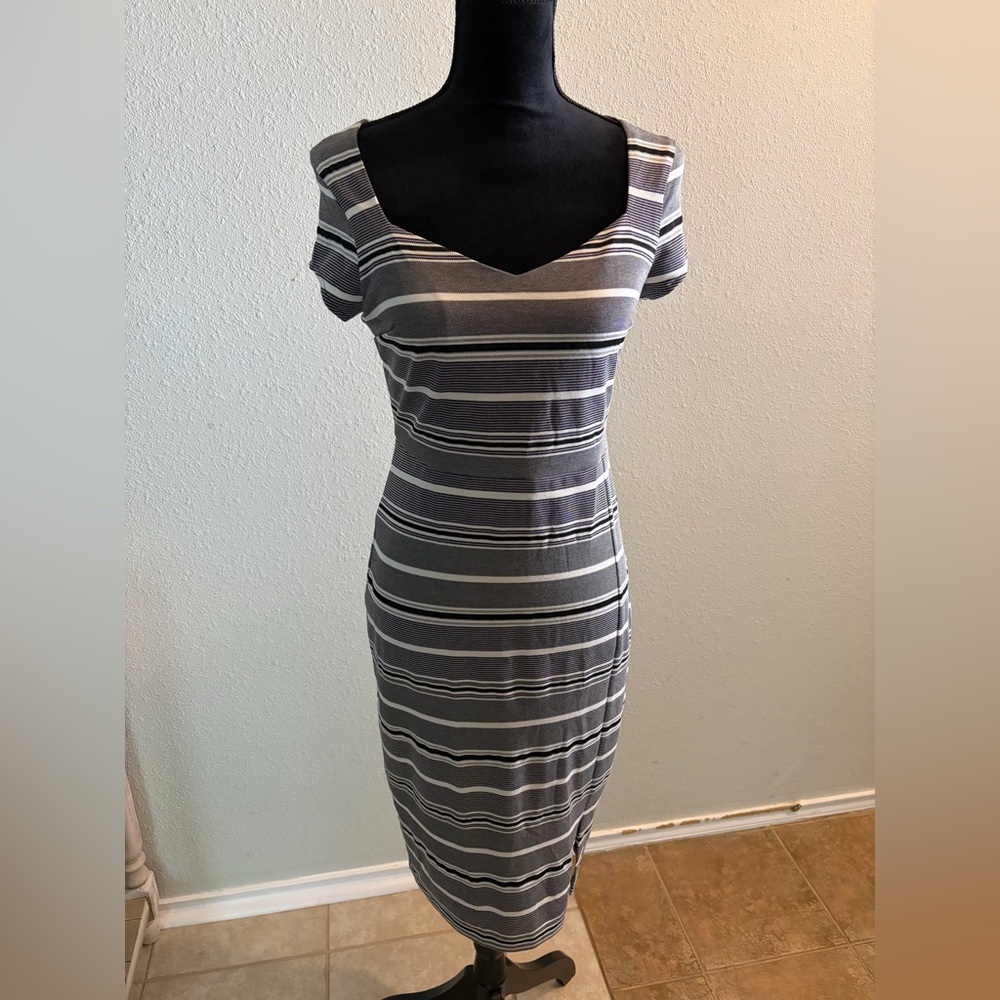 Express Black and White Striped Business Midi Dress Size Small NWOT